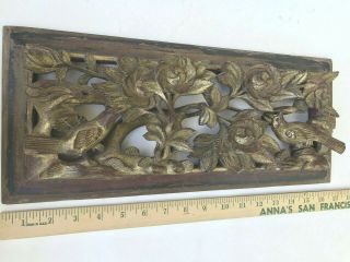 Large 17 " Antique Chinese Gold Gilt Carved Wood Bird Figure Flower Scholar Panel