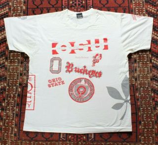 Vintage Ohio State University Osu Buckeyes Mens T Shirt Test Print Insane Sz L