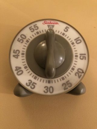 Vintage Sunbeam 60 Minute Retro Kitchen Timer Gray With White Face