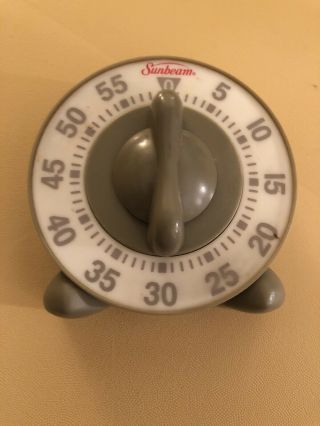 Vintage Sunbeam 60 Minute Retro Kitchen Timer Gray With White Face 2