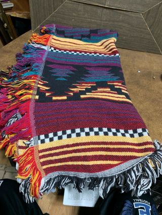 Vintage Crown Crafts Throw Blanket Aztec Navajo Indian 56” X 86” Cotton