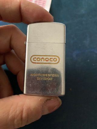 Vintage 1976 Slim Chrome Conoco Nw Div Gas And Oil Advertising Zippo Lighter