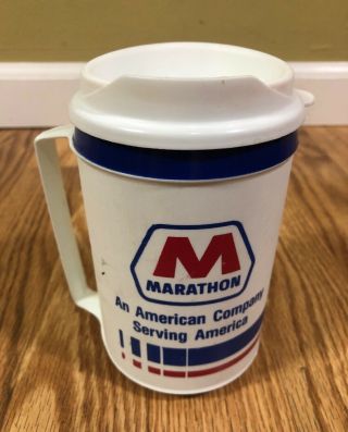 Vintage Aladdin 12 Oz Insulated Plastic Travel Coffee Mug Marathon Logo