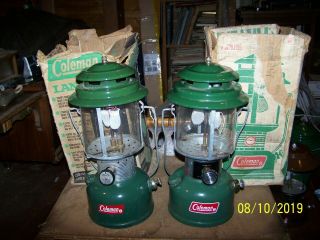 2 Vintage 1964 & 1974 Coleman 220f & 220h Lanterns W/boxes