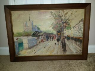 Vintage Paris Street Scene Oil Painting On Canvas Signed Devereaux