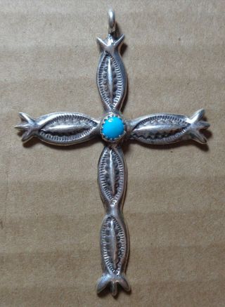 Vintage Sterling Silver Turquoise Crucifix Cross Pendant