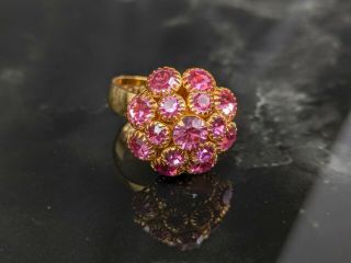 Lovely Vintage Sarah Coventry Pink Rhinestones Ring Size from US 7 UK O to US 8 2