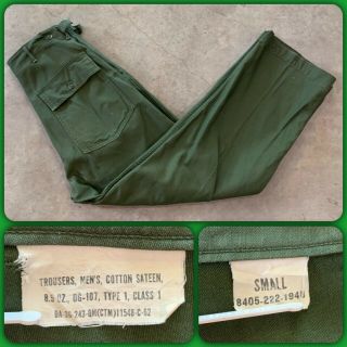 1962 Us Army Usaf 1st Pattern Combat Pants Og 107 Sateen Small Fatigue Vtg 60s