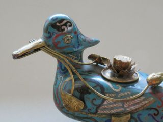 Old Chinese Cloisonne Duck Censer,  Incense Burner,  Lotus Finial - - - - -