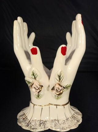 Vtg 1950s Lefton Porcelain Hands Jewelry Holder Vanity Trinket Dish Japan