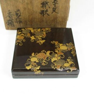 B487: Real Old Japanese Lacquer Ware Small Box With Wonderful Makie And Nashiji
