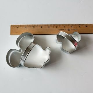 Set Of 2 Mickey Mouse Head Vintage Cookie Cutter Metal Tin Handle Walt Disney