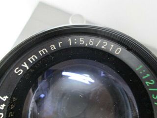 Vintage Schneider Kreuznach Symmar f/5.  6 210mm f/12 370mm Lens Copal No.  1 2