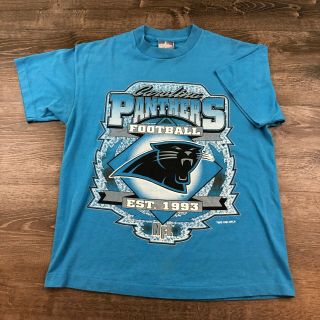Vtg 90s Carolina Panther Short Sleeve Graphic T - Shirt Size Large Blue Nfl