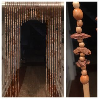 Vintage 60’s Wooden Beads Hippie Hanging Door Curtain Boho Room Divider 36x67.  5l