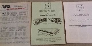 Three (3) Farfisa Organ Manuals - Instruction,  Owners & Settings,  Vintage 1960s
