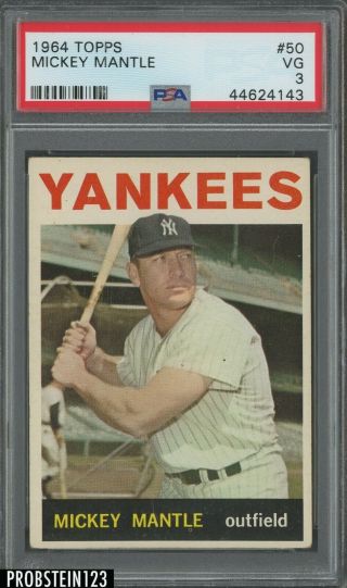 1964 Topps 50 Mickey Mantle York Yankees Hof Psa 3 Vg