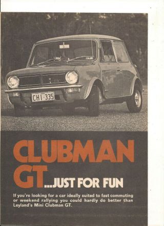 Vintage 1973 Mini Clubman Gt Australian 3 Page Feature
