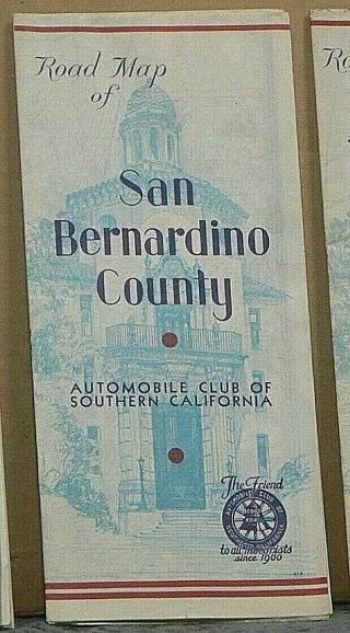 1941 Southern California Auto Club Street Map Of San Bernardino County