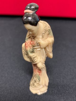 Antique Vintage Hand Carved Signed Bovine Japanese Netsuke The Geisha