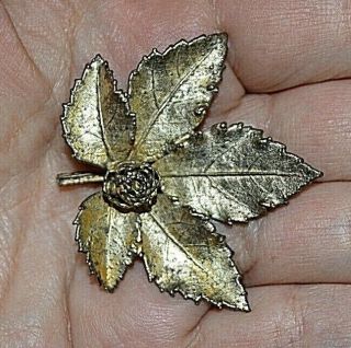 Vintage Sterling Silver Flora Danica Leaf Brooch Eggert Denmark,  Gold Washed
