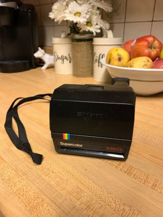 Vintage Polaroid Supercolor 635cl Instant 600 Film Camera Rainbow Stripe & Strap
