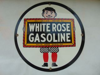 Vintage White Rose Enarco Gasoline Station Porcelain Metal Sign Gas Oil