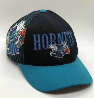 Vintage Sports Specialties Charlotte Hornets Snapback Hat - Nba Black & Teal Cap