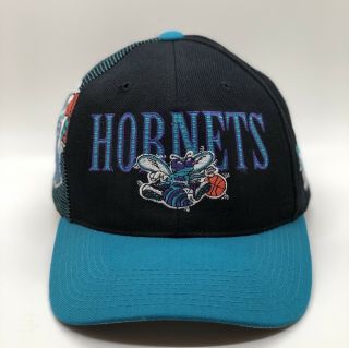 Vintage Sports Specialties Charlotte Hornets Snapback Hat - NBA Black & Teal Cap 2