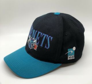 Vintage Sports Specialties Charlotte Hornets Snapback Hat - NBA Black & Teal Cap 3