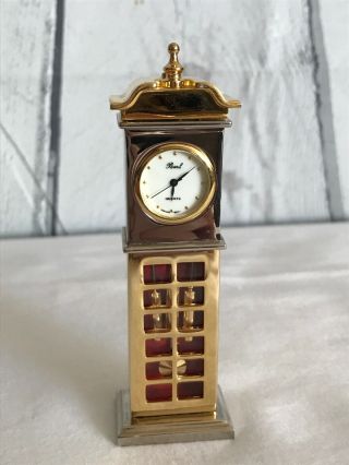 Vintage Gold Tone Mini Grandfather Clock Desktop Dollhouse 4.  25 " Pearl Watch
