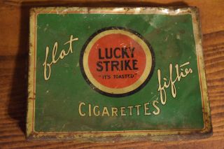 Lucky Strike Flat Fifties Tin Cigarette Holder Case Vintage Tobacco Distressed