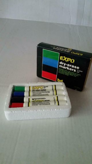 Vintage Sanford Expo Dry Erase Marker 4 Color Set No 83074 Usa