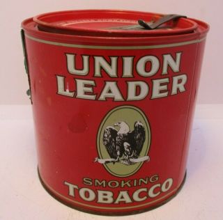 Union Leader Smoking Tobacco Tin Can 12 Oz.  With Lid.  Richmond Virginia.