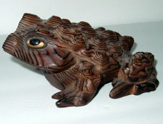 Vtg Japan Hand Carved Wood Frog Horny Toad Cryptomeria Warts Mcm Japanese