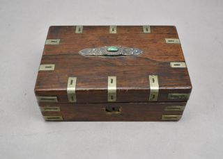 Vintage Antique Artisan Made Wooden Jewelry Box With Turquoise No Key