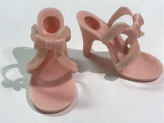 Vintage 2 " Doll Pink High Heel W/ Bow Shoes Sandals Minty Plastic