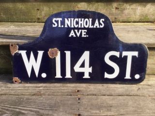 Antique York City Street Sign St.  Nicholas Ave Blue Porcelain Christmas