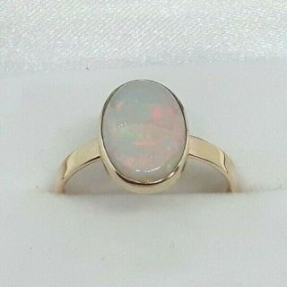 Antique / Vintage 9ct Rose Gold Opal Solitaire Ring,  Fiery Red / Green Colours