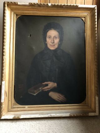 Extralarge Antique Victorian Oil Painting Portrait Lady Signed By Artist 1873