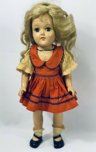 Vintage 1950s Plastic 14 " P - 90 Ideal Toni Doll Platinum Blonde Hair Tagged Dress