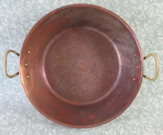 Vintage French 15 " Copper Jam Pan 1.  6 Kg Hammered Bottom Brass Handles Pot Bowl