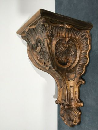 Wood Corbel Hand Carved,  Vintage Wall Shelf,  Unique Details 16 "