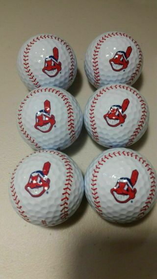 Set Of 6 Cleveland Indians Baseball Chief Wahoo Logo Rawlings Golf Balls Mlb Usa