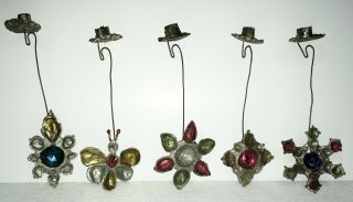 5 Antique Vtg Hanging Christmas / Feather Tree Weighted Candle Holder Ornaments