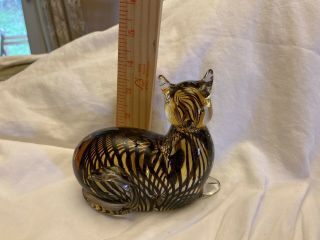 Vintage Hand Blown Art Glass Zebra Cat Figurine
