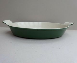 Vintage Le Creuset Cast Iron Oval Gratin Baking Dish - Green 24 Cm