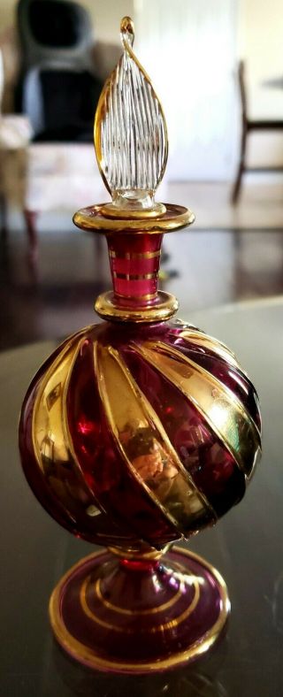Vintage 24kt Heavy Gold Egyptian Perfume Bottle Hand Blown
