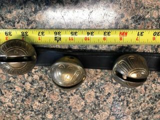 Vintage Antique 23 Brass Embossed Graduated Sleigh Bells On 78 " Leather.
