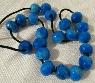 Donkey Beads Vintage Blue Turquoise Faience Clay Lg 15mm Big Hole 21 Bead Strand
